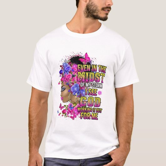 Zwart Meisje Bloemen Even T-shirt (Voorkant)
