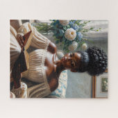  zwart meisje dat een boek leest legpuzzel (Horizontaal)