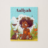 Zwart meisje dat speelt met een kattennaam Puzzle Legpuzzel (Verticaal)