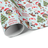 Zwart Meisje Elf Kerstmis Gepersonaliseerd Cadeaupapier (Rol Hoek)