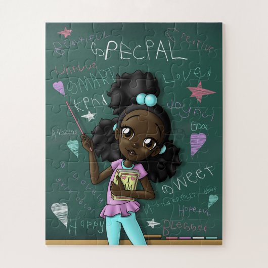 Zwart meisje en positieve woorden legpuzzel (Verticaal)