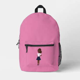 Zwart meisje gaat weer naar school bedrukte rugzak