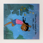 Zwart meisje in de regen schattige cartoon puzzel legpuzzel (Horizontaal)