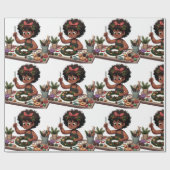 Zwart meisje kerst krans inpakpapier (Vlak)