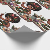 Zwart meisje kerst krans inpakpapier (Hoek)