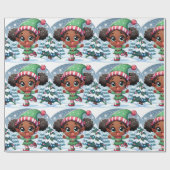 Zwart Meisje Kerst Wrapping Papier - Sneeuw Elf (Vlak)