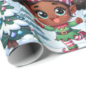 Zwart Meisje Kerst Wrapping Papier - Sneeuw Elf (Rol Hoek)