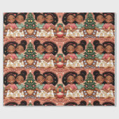 Zwart Meisje Kerst Wrapping Papier - Zusters (Vlak)