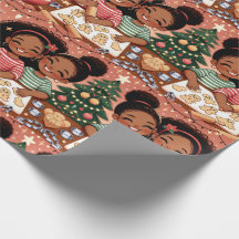Zwart Meisje Kerst Wrapping Papier - Zusters