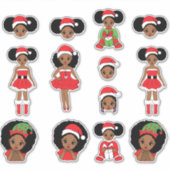 Zwart Meisje Kerstmis Decal Melanine Xmas Decals Sticker (Voorkant)