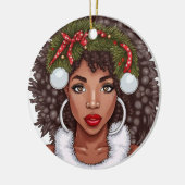 Zwart Meisje Kerstmis Magic Melanine Lelijke Kerst Keramisch Ornament (Links)