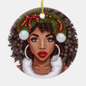 Zwart Meisje Kerstmis Magic Melanine Lelijke Kerst Keramisch Ornament (Achterkant)