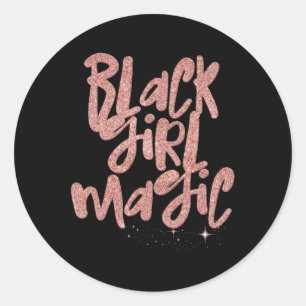 Zwart Meisje Magic Roze Sterren Afro Zwart Koningi Ronde Sticker