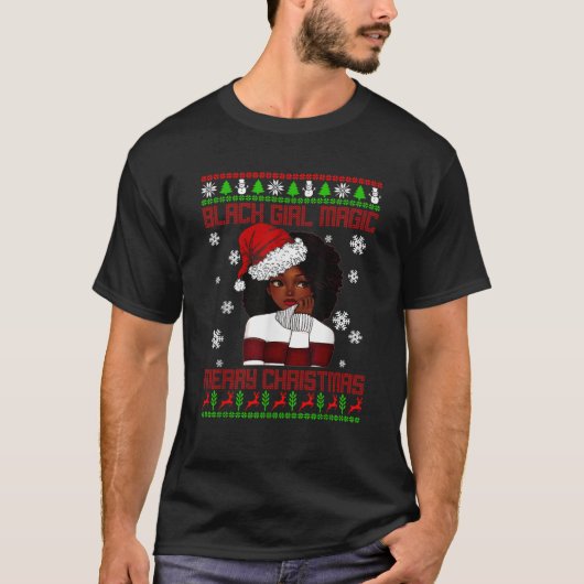 Zwart Meisje Magisch Lelijke Kerst Afrikaans Ameri T-shirt (Voorkant)