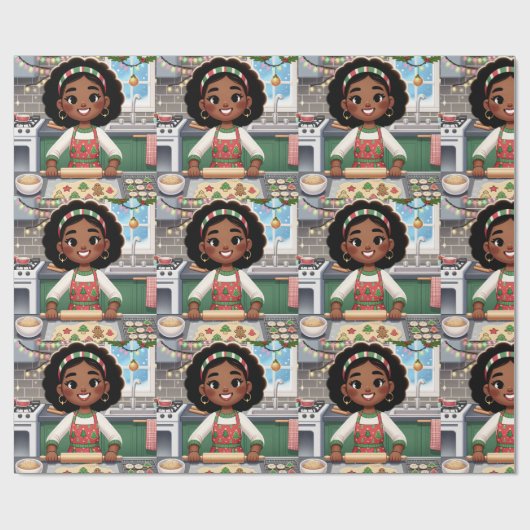 Zwart meisje maken Kerstmis koekjes inpakpapier (Vlak)