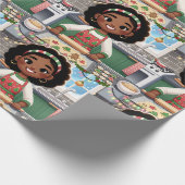 Zwart meisje maken Kerstmis koekjes inpakpapier (Hoek)