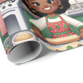 Zwart meisje maken Kerstmis koekjes inpakpapier (Rol Hoek)