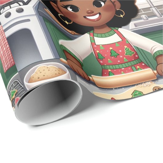 Zwart meisje maken Kerstmis koekjes inpakpapier (Rol Hoek)
