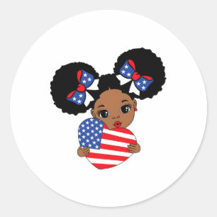Zwart Meisje Melanin Afro Amerikaanse Vlag Hart 4e Ronde Sticker