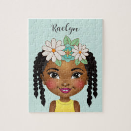 Zwart meisje met bloemen gepersonaliseerde puzzel