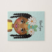 Zwart meisje met bloemen gepersonaliseerde puzzel legpuzzel (Horizontaal)