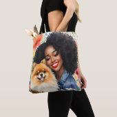  zwart meisje met pomeraanse bloemenkunst tote bag (Dichtbij)