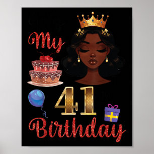 Zwart meisje met taartballonnen Cadeau is mijn 41e Poster