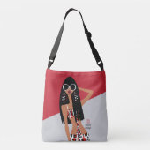 Zwart Meisje op Rood, Wit, Grijs en Zwart Crossbody Tas (Achterkant)