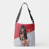 Zwart Meisje op Rood, Wit, Grijs en Zwart Crossbody Tas (Voorkant)