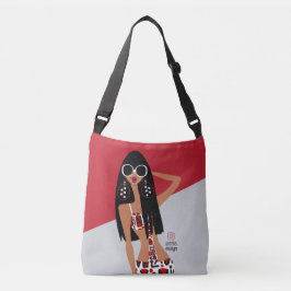 Zwart Meisje op Rood, Wit, Grijs en Zwart Crossbody Tas