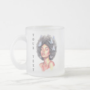 Zwart meisje Pastel Minimalistische Vlinder Aangep Matglas Koffiemok