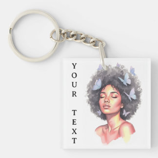 Zwart Meisje Pastel Minimalistische Vlinder Aangep Sleutelhanger