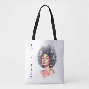 Zwart meisje Pastel Minimalistische Vlinder Custom Tote Bag