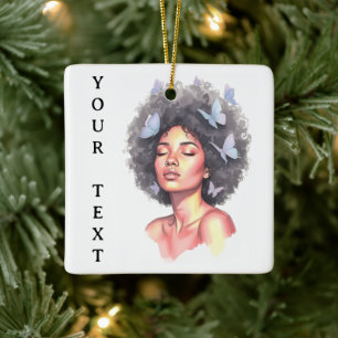 Zwart meisje pastel minimalistische vlinder op maa keramisch ornament