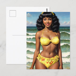 Zwart Meisje Pinup Melanine Bikini Model Briefkaart