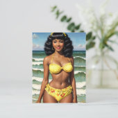 Zwart Meisje Pinup Melanine Bikini Model Briefkaart (Staand voorkant)