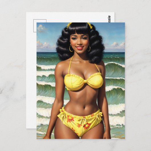 Zwart Meisje Pinup Melanine Bikini Model Briefkaart (Voorkant / Achterkant)