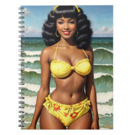 Zwart Meisje Pinup Melanine Bikini Model Notitieboek