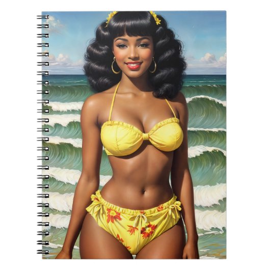 Zwart Meisje Pinup Melanine Bikini Model Notitieboek (Voorkant)