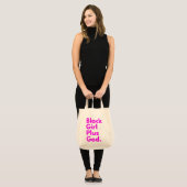 ZWART MEISJE PLUS GOD TOTE BAG (Voorkant (model))