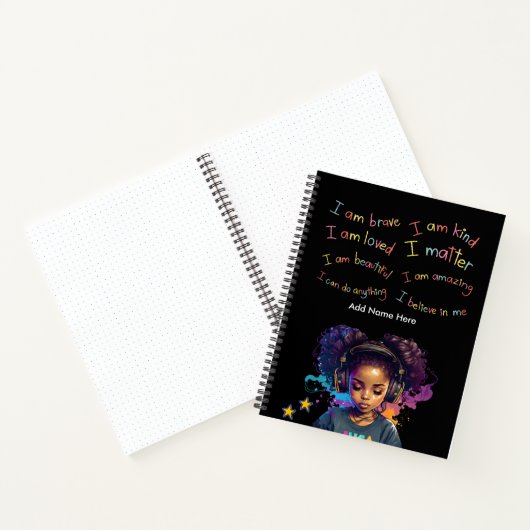 Zwart Meisje Positieve Bevestigingen Spiraal Notit Notitieboek (Binnen)