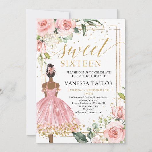 Zwart meisje Princess roze jurk Kaart (Voorkant)