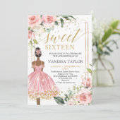 Zwart meisje Princess roze jurk Kaart (Staand voorkant)