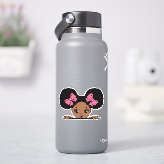 Zwart Meisje Puff Haar Sticker (HydroFlask)