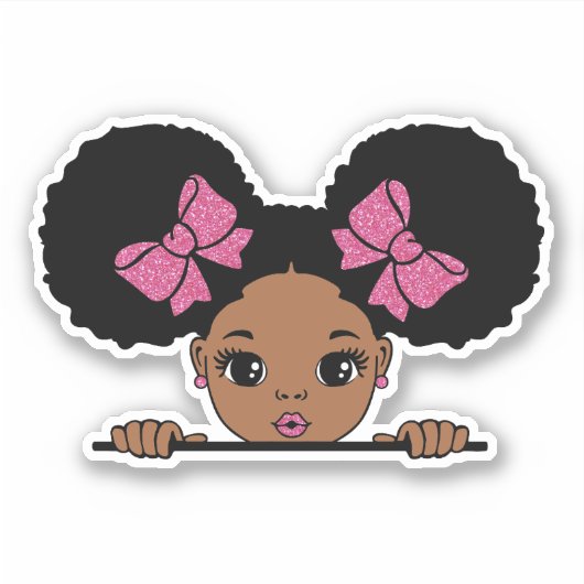 Zwart Meisje Puff Haar Sticker (Voorkant)