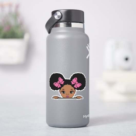 Zwart Meisje Puff Haar Sticker (HydroFlask)