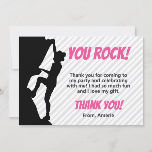Zwart Meisje Rock Klimmen Party Bedankkaart (Voorkant)