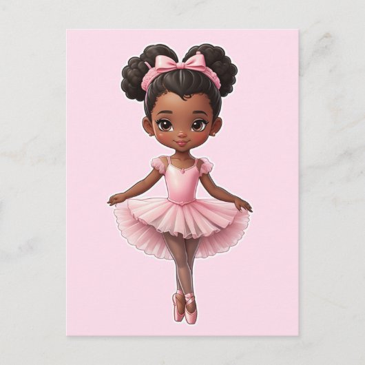 Zwart Meisje Roze Ballerina Ballet Briefkaart (Voorkant)