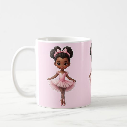 Zwart Meisje Roze Ballerina Ballet Koffiemok (Links)
