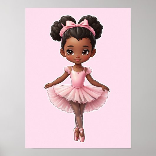 Zwart Meisje Roze Ballerina Ballet Poster (Voorkant)